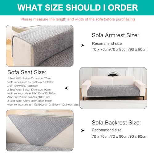 Aus Weichem Chenille Sofabezug 1/2/3/4 Sitzer L Form Sofa Couch überzug Ecksofa, Neue Universelle Rutschfeste Sofa Überwurf, Solide Dicke Strukturierte Sofaschoner für Wohnzimmer(Grau, 70x150cm)