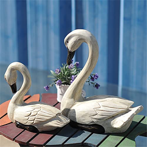 Set 2 estatuas de cisne blanco elegante en resina miniatura 7
