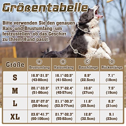 rabbitgoo Hundegeschirr Grosse Hunde, Anti Zug Geschirr Hund Verstellbar mit Griffe Verbreitert, Robust und Verschleißfest, Taktisches Hundegeschirr mit Metallschnallen zum Wandern(L, Braun)
