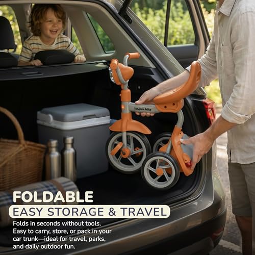 Image of GoodLuck Baybee Flyer Foldable Baby Tricycle for Kids | Kid Cycle with LED Light, Music & Storage Baskets | Baby Tricycle with Adjustable Seat & Handle | Cycle for Kids 2 to 5 Years (Orange)