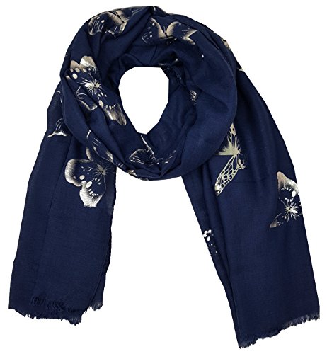 World of Shawls - Bufanda - para mujer Glitter Butterfly Navy Blue