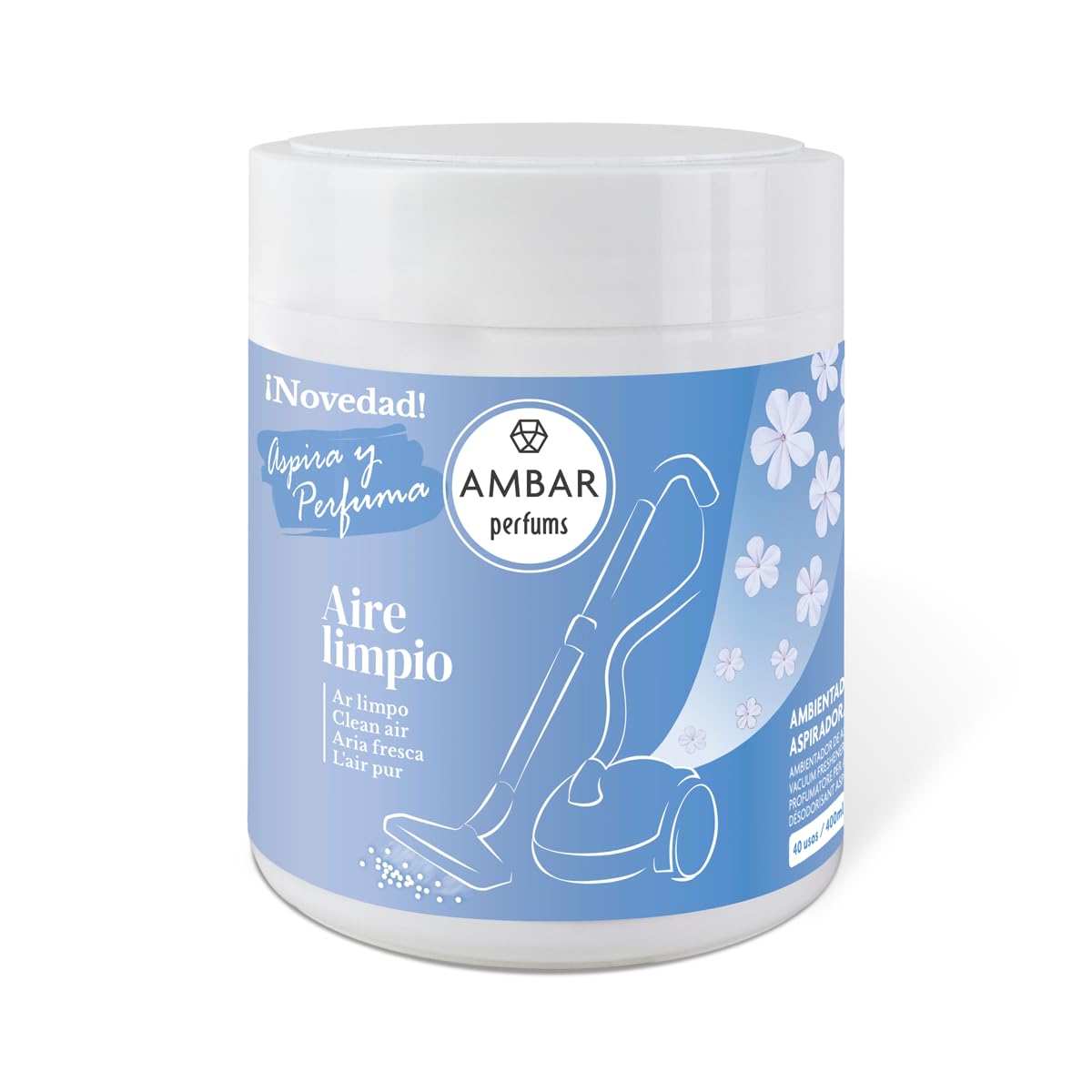 Ambientador para Aspiradora Ámbar Perfums | 0% Alcohol | Con Extractos Naturales | 40 Usos | Perfuma al Aspirar | Apto para Todas las Aspiradoras (1 UNIDAD, AIRE LIMPIO)