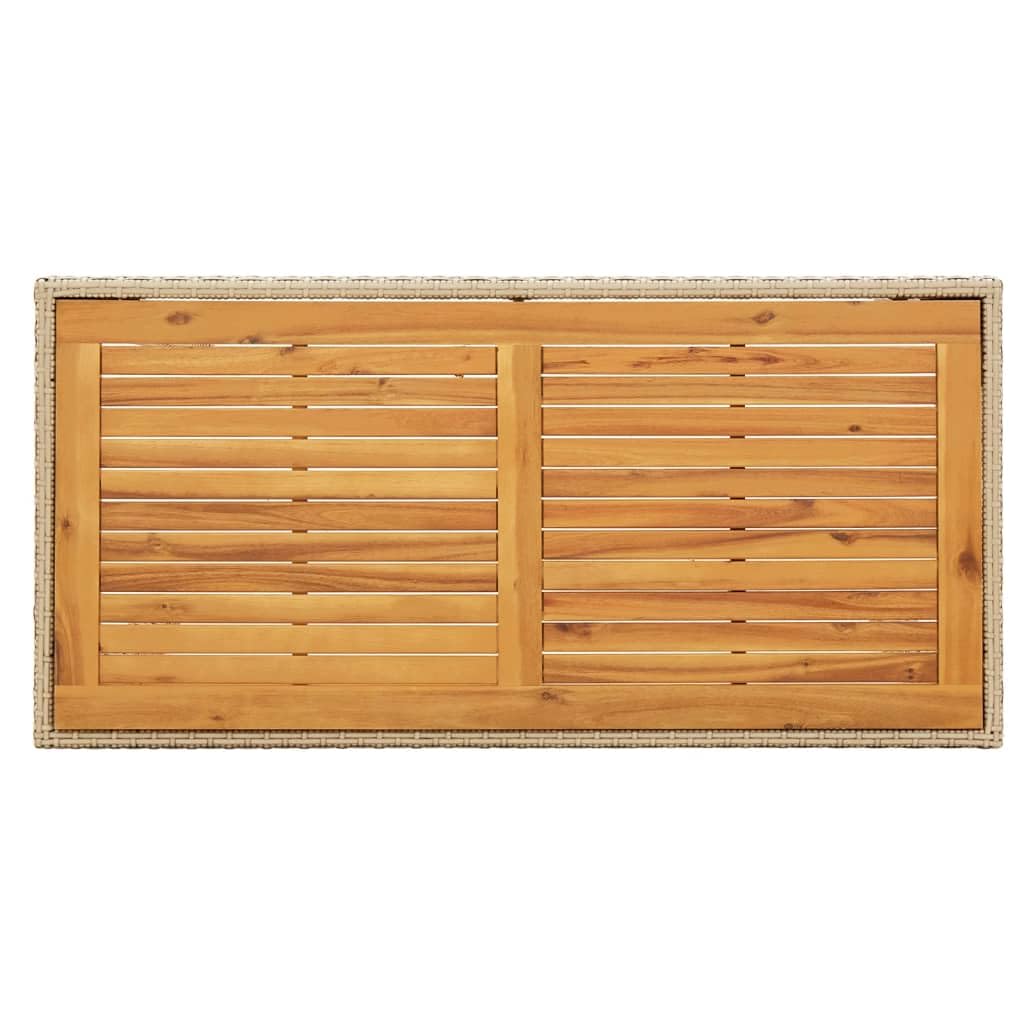 Stół ogrodowy, beżowy, z polirattanu i litego drewna akacjowego, 123 x 60 x 74 cm, ze stalowym stelażem, odporny na warunki atmosferyczne, do ogrodu, na taras i dziedziniec