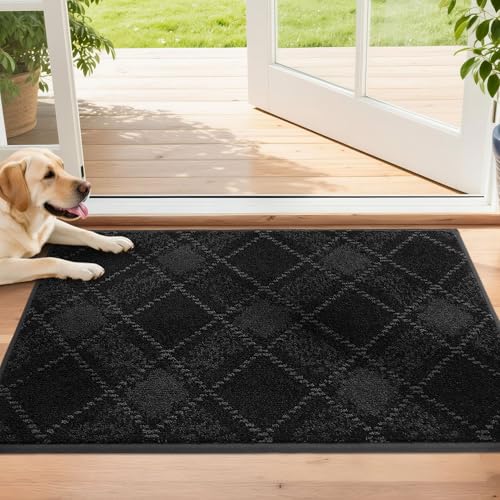 COSY HOMEER Plaid Door Mat 20" x 32",Dirt Trapper Entryway Rugs,Non-Slip Washable Farmhouse Doormat,Low Profile Welcome Mats for Paws Black Black 1'8" x 2'8" (Rectangular)
