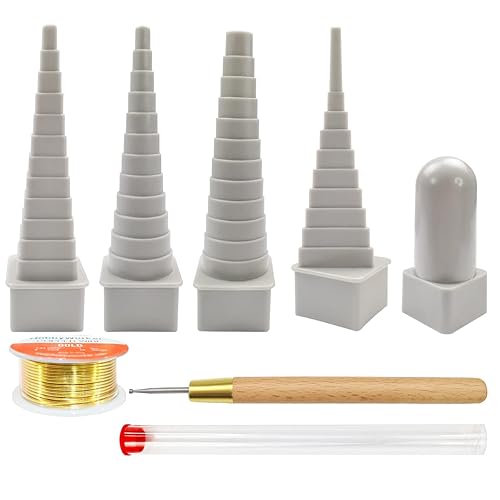 The Hobbyworker - Herramientas de embalaje de alambre de mandril con alambre de cobre de joyería, 4 formas, cuadrado, redondo, triangular y ovalado,