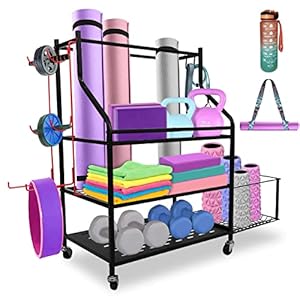 YOGORACK Home Gym Storage Rack-Yoga Mat Storage Rack, Workout Storage Organizer for Dumbbells Kettlebells, Yoga Strap…