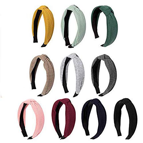 TOBATOBA 10 Pack Women Wide Headbands Knot Turban Plain Headband Fashion Elastic Hairband Hair Accessories,10 Colors