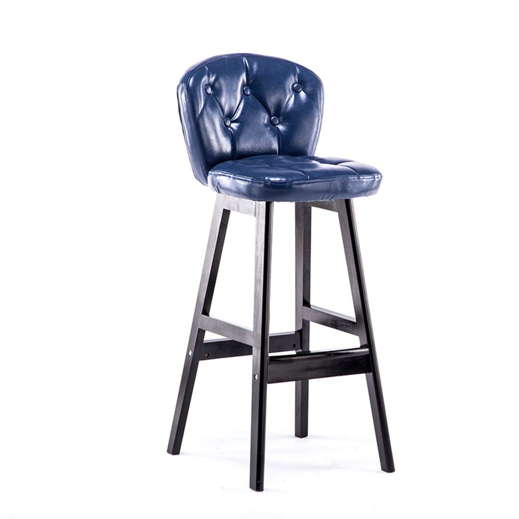 Tabouret de bar bleu 75 cm en cuir ciré et bois massif pour cuisine