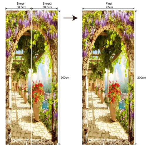 Artfanke 3D Door Sticker Peel And Stick - Garden Landscape Door Wallpaper Wall Mural - Self-Adhesive Pvc Door Decal For Living Room Bedroom Decoration #TOP7