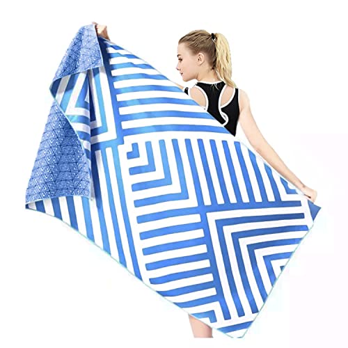 ecolinda Mikrofaser Strandtuch Groß 163x85cm Schnelltrocknend Sandfreies Saunatuch Handtuch, Badetuch - Perfekt für Fitness Reisen Sport Wandern Outdoor Sauna Yoga (Blau-Weiß) Cover