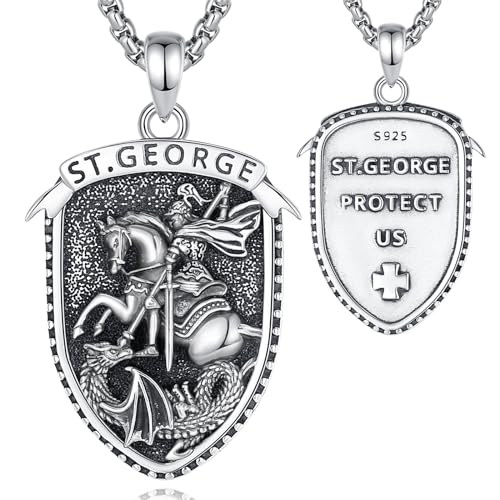 AEONSLOVE St George Necklace 925 Sterling Silver Saint George Pendant for Men St. George Medal Medallion Patron Saint Amulet Jewelry Religious Gifts for Women, Medalla San Jorge Sao Jorge Necklaces