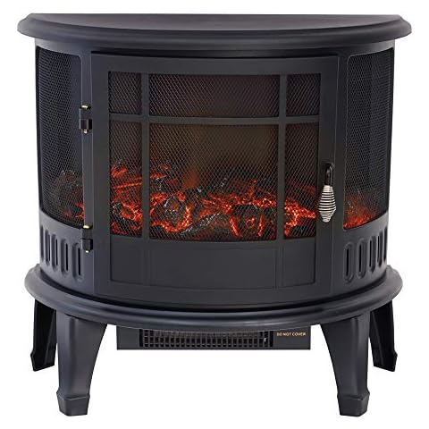 FIDOOVIVIA Electric Fire Heater Electrical Fireplaces LED Flame Effect Fire Log Burner Stove, Temperature Adjustment, 220V-240V/50Hz, 900W/1800W for Home, Black Cover