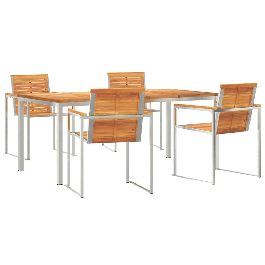 Juego de muebles de jardín de madera maciza de acacia, 5 unidades, color marrón, mesa y 4 sillas, muebles de balcón, muebles de terraza para terraza, jardín, balcón -D