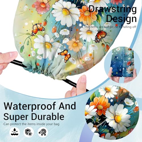 Image of Daisy Flower Gymnastics Drawstring Bags Lightweight Athlete String Bag for Gymnasts Dancer