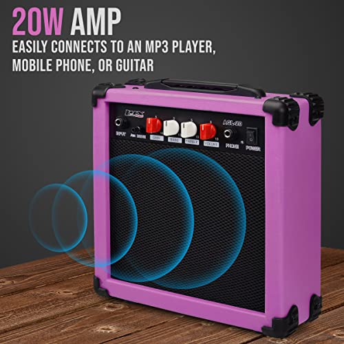 Image of LyxPro 39 inch Electric Guitar Kit Bundle with 20w Amplifier, All Accessories, Digital Clip On Tuner, Six Strings, Two Picks, Tremolo Bar, Shoulder Strap, Case Bag Starter kit Full Size - Retro Purple