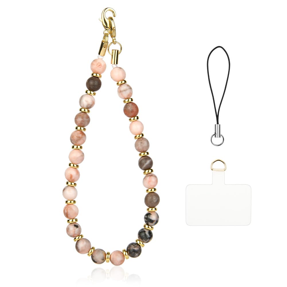 OFFCUP Phone Charm, Natural Stone Beaded Charms Lanyard, Anti-Lost Charm Wrist Strap Phone Lanyard Wrist Strap Keychain for Wallet Handbag Camera Cell Decoration
