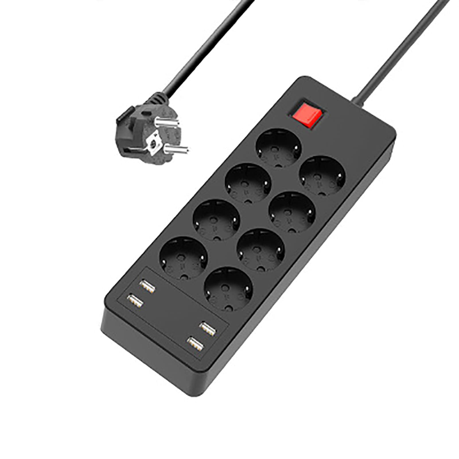 Regleta Enchufes, Regleta Múltiple De 8 Enchufes 4 Enchufes USB Toma De Corriente con Protección contra Sobrecargas Y Interruptores 4000W 18W 5V 3.4A 1.5M para Teléfono Hogar Oficina, Negro