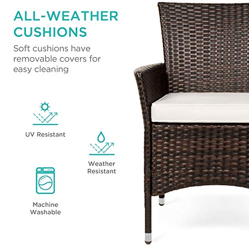 Image of Best Choice Products 5-Piece Indoor Outdoor Wicker Dining Set Furniture for Patio, Backyard w /Square Glass Tabletop, Umbrella Cutout, 4 Chairs - Cream