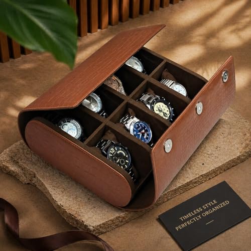 Image of essart 8-Slot Watch Roll Case - Luxury PU Leather Travel Organizer for Watches - Watch Roll for Men, Women & Watch Collectors - Compact & Durable