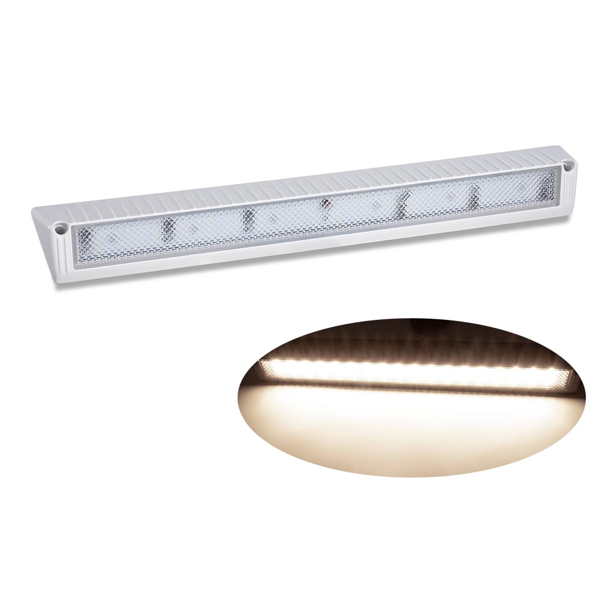 Raycharm 22.4" RV & Boat Exterior LED Porch Light Fixture, 40° Down Angle Flood Beam, 3000K Warm-White, 12V/24V DC, High Lumen Output Low Current Draw