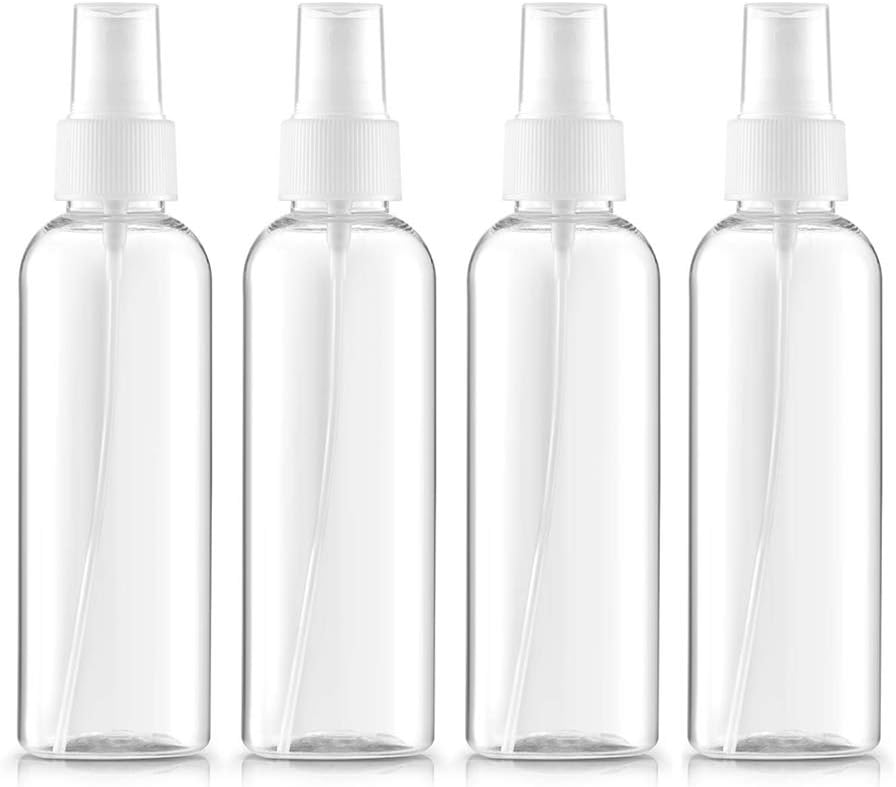 Beito 4PCS/SET Clear Plastic Spray Mist Bottles Reusable Fine Mist Spray Bottles Pipette Atomiser Liquid Container For Essential Oils, Travel, Perfumes(100ml,3.5oz)
