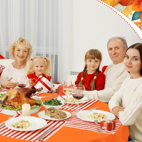 Image of CIEOVO 12 Pack Fall Plastic Tablecloth, Thanksgiving Yellow Orange Brown Disposable Waterproof Round Tablecloth for Fall Harvest Thanksgiving Day Family Birthday Baby Shower Party Decorations
