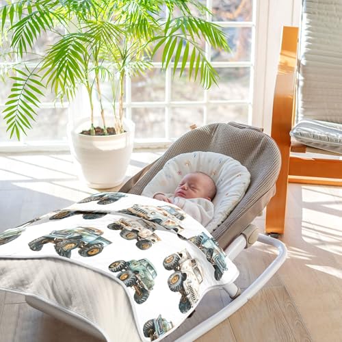 Image of Vintage Monster Trucks Baby Blankets Soft Warm Crib Stroller Blanket for Toddler Newborn Girls Boys 30x40in