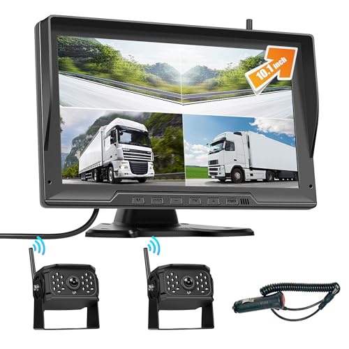 CAMECHO Kabellose Rückfahrkamera Set - 2 Kameras IP68 + 7 Zoll Monitor - Mit Totwinkel-Warnung