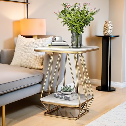 Image of Coffee Table Side Tables Small Sofa Side Tables Indoor /Outdoor Bedroom for Living Room Office and Bedroom Balcony (White Gold) (White Gold)