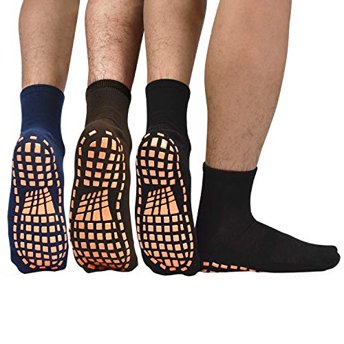 Men Non Slip Sticky Grips Socks - ELUTONG 3 Pairs Tile Wood Floors Anti-Skid Workout Yoga Pilates Hospital Slipper Socks