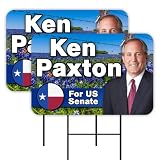 Vista Products Ken Paxton For US Senate 2 Pack Double-Sided Yard Signs 16" x 24" with Metal Stakes (Made in Texas)