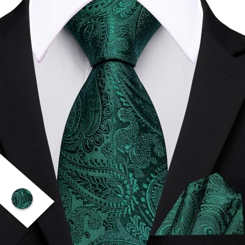 Image of YOHOWA Mens Ties Set Wedding Paisley Neckties with Handkerchief Cufflinks Formal Business