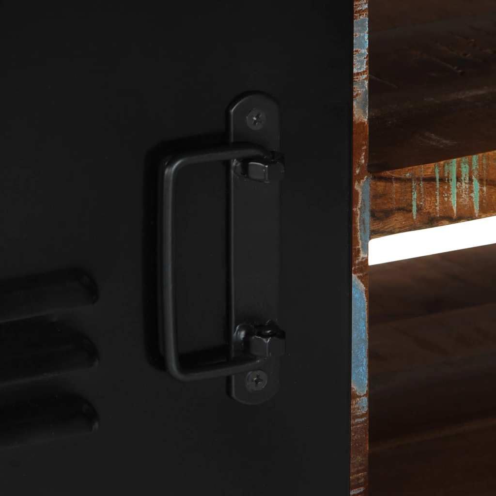 Mobile TV 80 x 30 x 35 cm, in legno massiccio anticato con maniglie in metallo e struttura in ferro, credenza bassa con vano portaoggetti, cassetto, scaffale per soggiorno, camera da letto