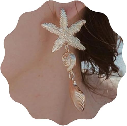 YERTTER Aretes largos bohemios con diseño de concha de mar y estrella de mar para mujer, aretes colgantes exagerados para verano, playa, para boda,