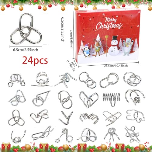 Calendrier de L'avent 2023, 24 Pièces Compte à Rebours de Noël, Casse-Tête Calendrier, Métal Puzzle, Cadeau Noel, Calendrier de L'avent Casse Tete, Surprise Calendrier du Compte à Rebours de Noël – Image 3