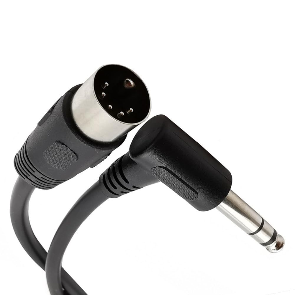 Hanprmeee 1/4 Inch to DIN 5 Pin Cable 90 Degree 6.35mm Male to MIDI 5Pin Male TRS Stereo Audio Cable for Speaker, Amplifier, Mixe, MIDI Keyboard etc (1.5M)