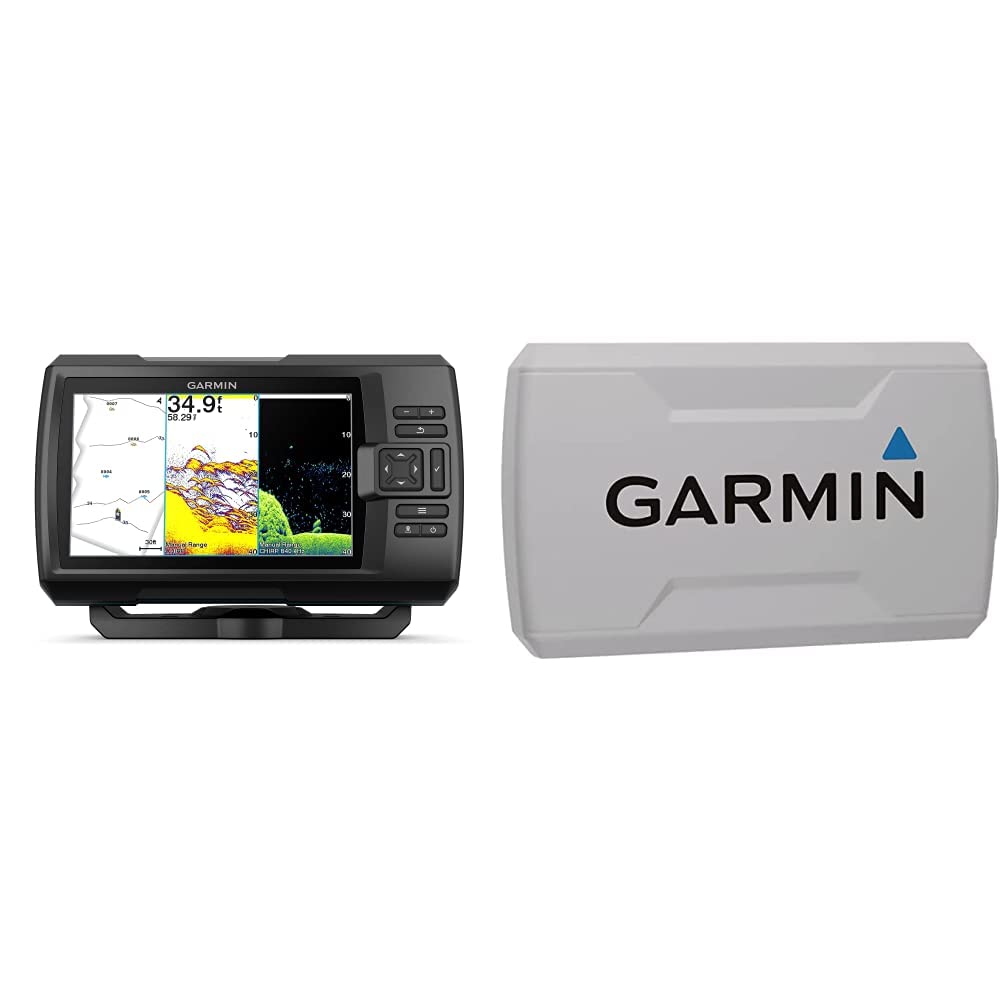 GarminStriker Vivid 7cv, Easy-to-Use 7-inch Color Fishfinder and Sonar Transducer, Vivid Scanning Sonar Color Palettes (010-02552-00) & 010-13131-00 Protective Cover for Striker 7 Series - White