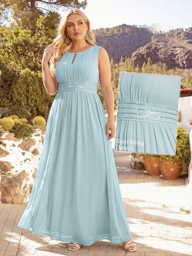 Image of Ever-Pretty Plus Women's Round Neck Sleeveless Empire Waist Maxi Plus Size Formal Gowns Bridesmaid Dresses