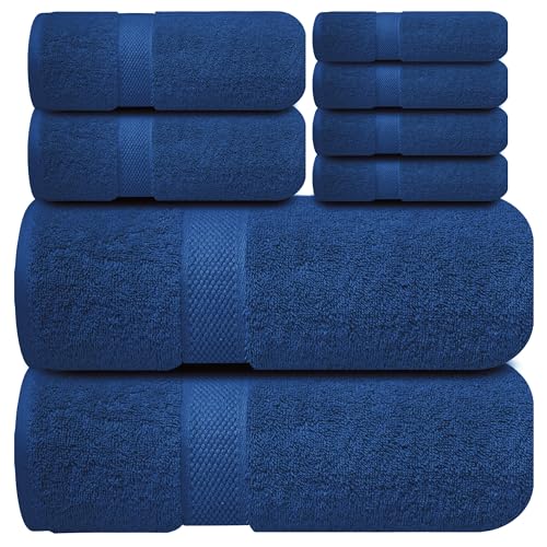Infinitee Xclusives Juego de Toallas de baño 8 Piezas (2 Toallas de baño, 2 Toallas de Mano, 4 Toallas faciales), súper absorbentes, Suaves, 100% algodón Hilado en Anillo para SPA,
