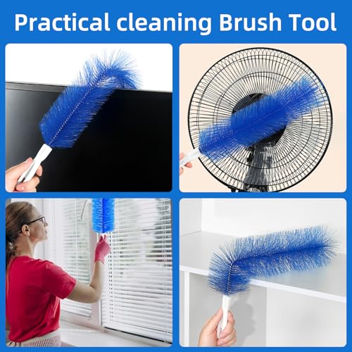 Image of 2 Pcs Fan Cleaning Brush, Bendable Washable Fans Cleaner, Microfiber Head Flexible Brush Cleaner for Standing Fan Vent, Air Conditioning Shutters,Ceiling Fan, Blades, Curtains, Air Vents (Blue)