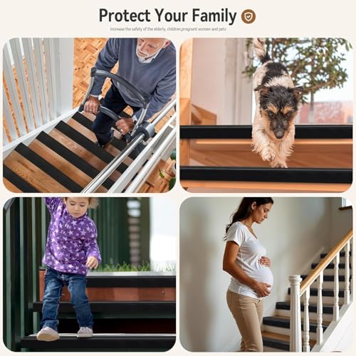 Treppenkantenprofil Selbstklebend Treppen-Kantenschutz Treppenwinkel 3Meter Treppenprofil Rutschschutz Peel und Stick Flexible Silikon-Gummistufen-Kantenleiste (Schwarz, 3Meter)