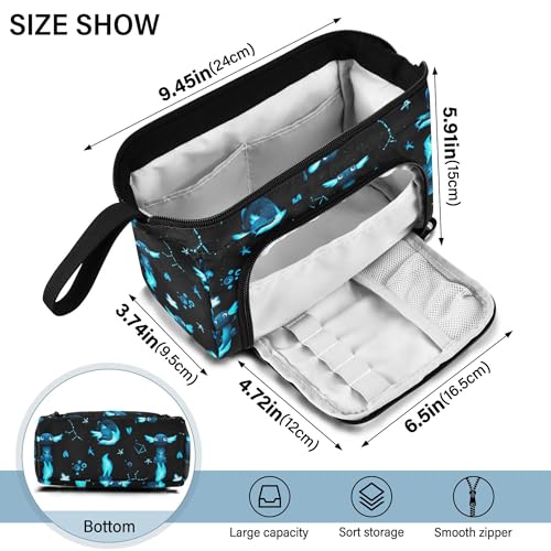 Image of Fisyme Blue Axolotl Fish Pencil Case Large Capacity Pencil Pouch Pen Bag Box Big Makeup Pencil Case Organizer