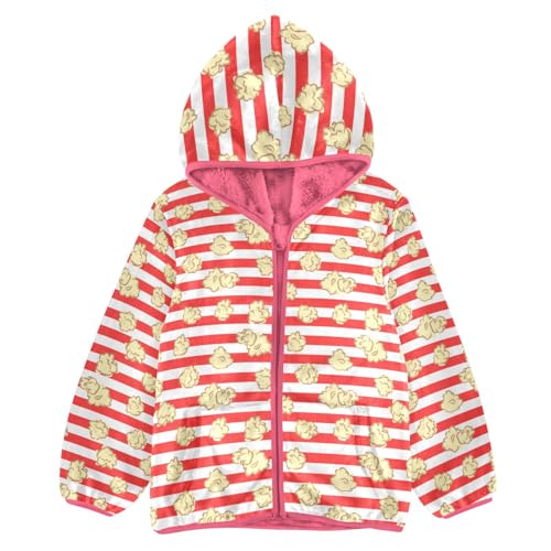 Stripes Popcorn Toddler Fleece Jacket Baby Girls Hooded Zipper Long Sleeve Thick Warm Outerwear 3-10 Years