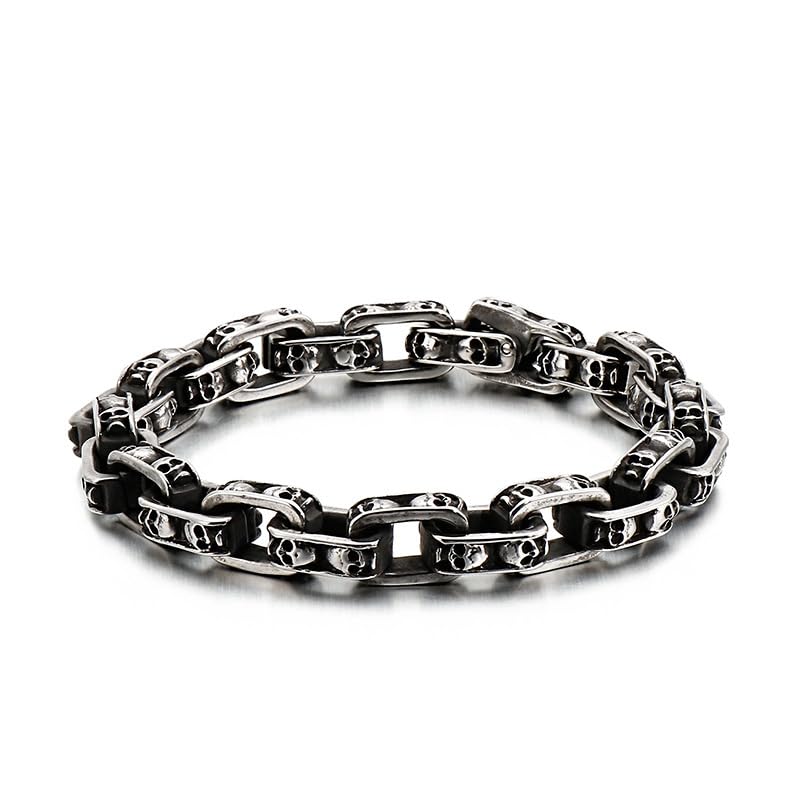 Men's Stainless Steel Skull Link Bracelet Punk Biker Gothic Skeleton Chain Hand Jewelry for Men and Women Polished Gift for Him