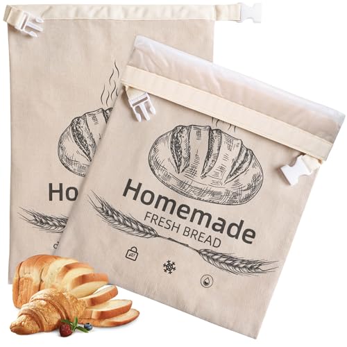 2 Pack Reusable Linen Bread Bags for Homemade,Organic Linen Bread Bag for Homemade sourdough 17 x 12.6 Inches Food Storage Cloth Bag – Freezer-Friendly & Freshness Preservation