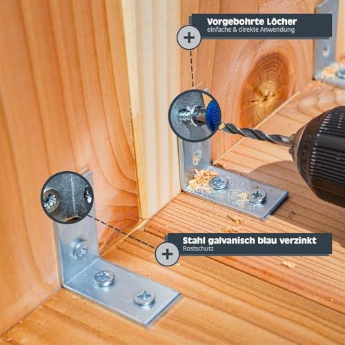 HELPMATE – Stuhlwinkel-Set mit 50 Winkel + 200 Schrauben – Winkelverbinder galvanisch verzinkt – Möbelwinkel mit Korrosionsschutz, stabil & langlebig – einfache Montage