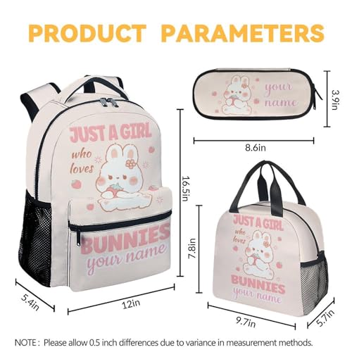 Custom Bunny Kids Backpack with Lunch Box, Set of 3 School Backpacks Matching Combo, Cute Pink Bookbag and Pencil Case Bundle4