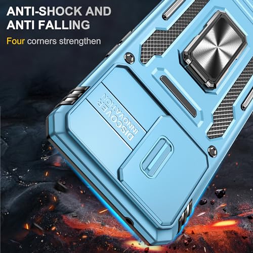 Image of Slide Camera Cover with Ring Holder Mobile Phone Case Cover for Oppo Reno 7 / Reno 7 4G (Blue)