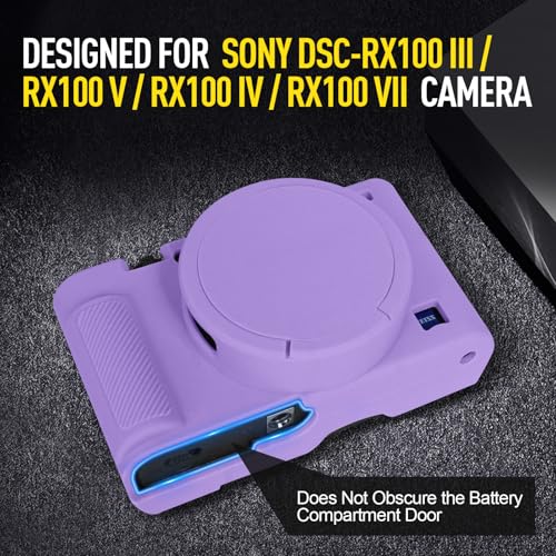 Image of Easy Hood Case for Sony DSC-RX100 IV V VI VII DSLR Camera, Silicone Camera Case Lightweight Soft Carrying Cover with Removable Lens Cover (Purple)
