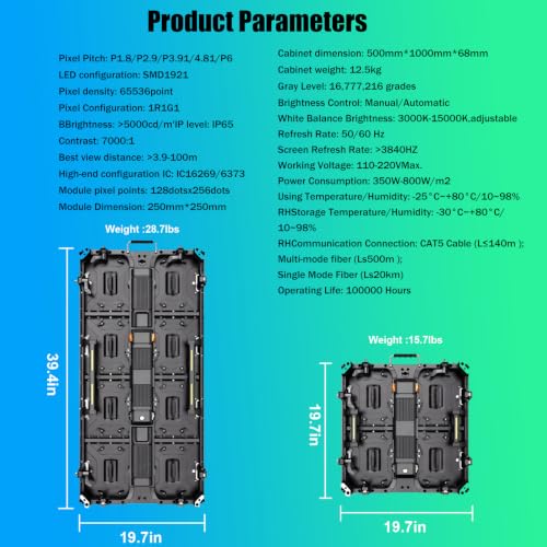 Image of LED Display Wall Panel | 3840Hz High Refresh Rate|P1.8 P2.9 P3.9 P4.9 P6 | IP65 Aluminum Cabinet,for Stage, Wedding Parties, Exhibitions, and Event Broadcasts (24, P3.9, 50*100cm(1.64ft*3.28ft))